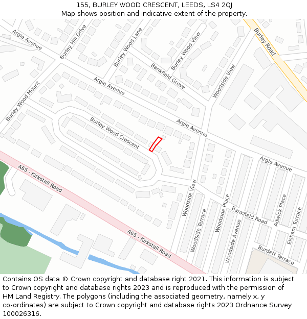 155, BURLEY WOOD CRESCENT, LEEDS, LS4 2QJ: Location map and indicative extent of plot
