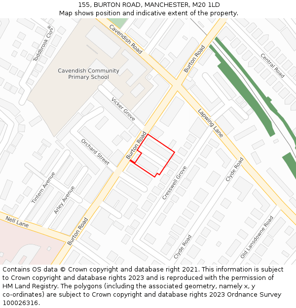 155, BURTON ROAD, MANCHESTER, M20 1LD: Location map and indicative extent of plot