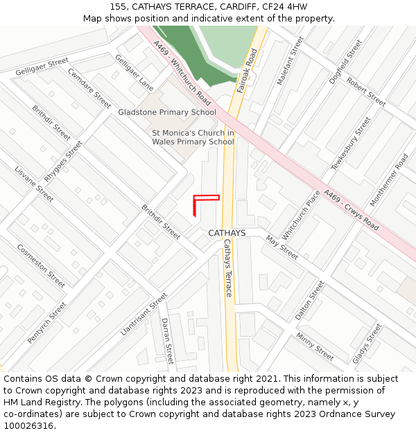 155, CATHAYS TERRACE, CARDIFF, CF24 4HW: Location map and indicative extent of plot