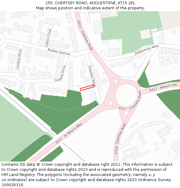 155, CHERTSEY ROAD, ADDLESTONE, KT15 2EL: Location map and indicative extent of plot