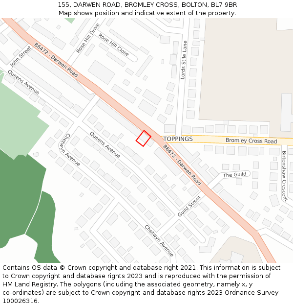 155, DARWEN ROAD, BROMLEY CROSS, BOLTON, BL7 9BR: Location map and indicative extent of plot