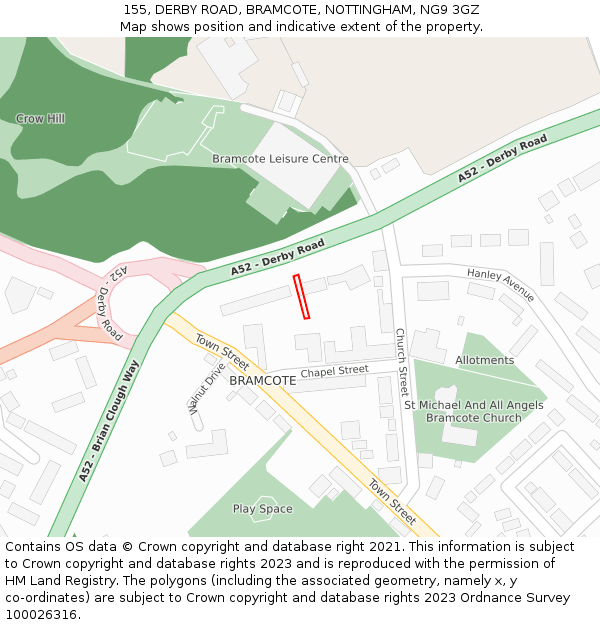 155, DERBY ROAD, BRAMCOTE, NOTTINGHAM, NG9 3GZ: Location map and indicative extent of plot