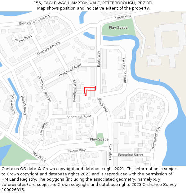 155, EAGLE WAY, HAMPTON VALE, PETERBOROUGH, PE7 8EL: Location map and indicative extent of plot