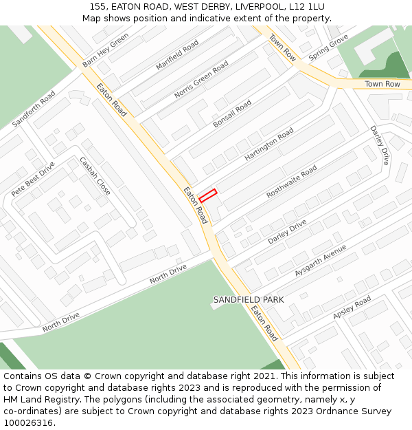 155, EATON ROAD, WEST DERBY, LIVERPOOL, L12 1LU: Location map and indicative extent of plot