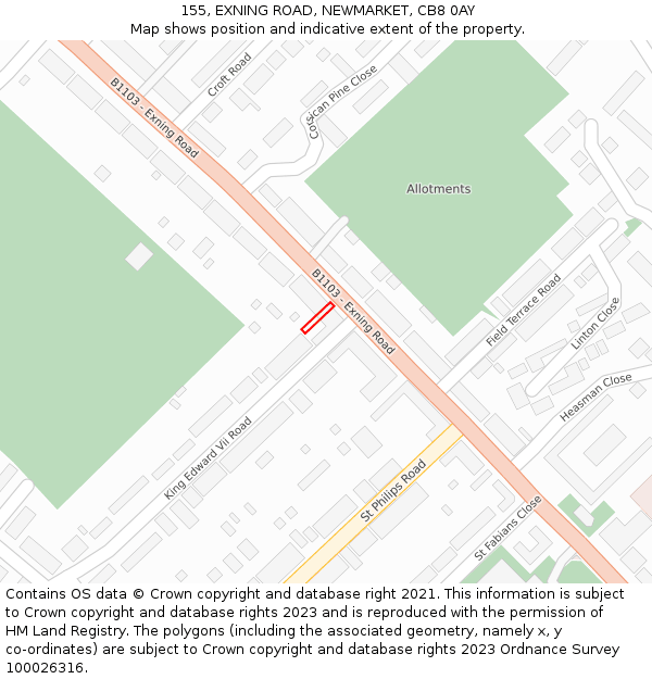 155, EXNING ROAD, NEWMARKET, CB8 0AY: Location map and indicative extent of plot