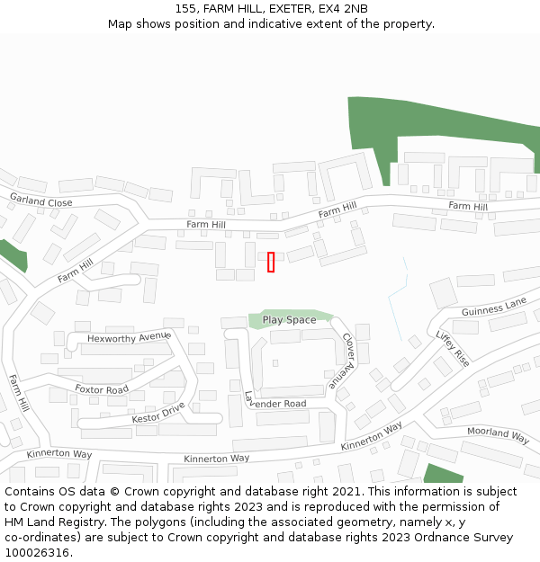 155, FARM HILL, EXETER, EX4 2NB: Location map and indicative extent of plot