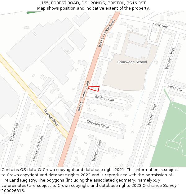 155, FOREST ROAD, FISHPONDS, BRISTOL, BS16 3ST: Location map and indicative extent of plot