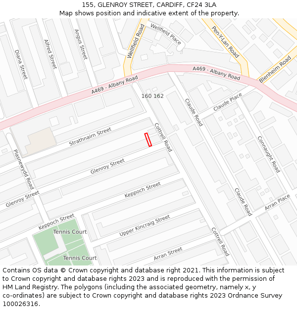 155, GLENROY STREET, CARDIFF, CF24 3LA: Location map and indicative extent of plot