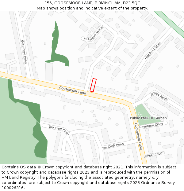 155, GOOSEMOOR LANE, BIRMINGHAM, B23 5QG: Location map and indicative extent of plot