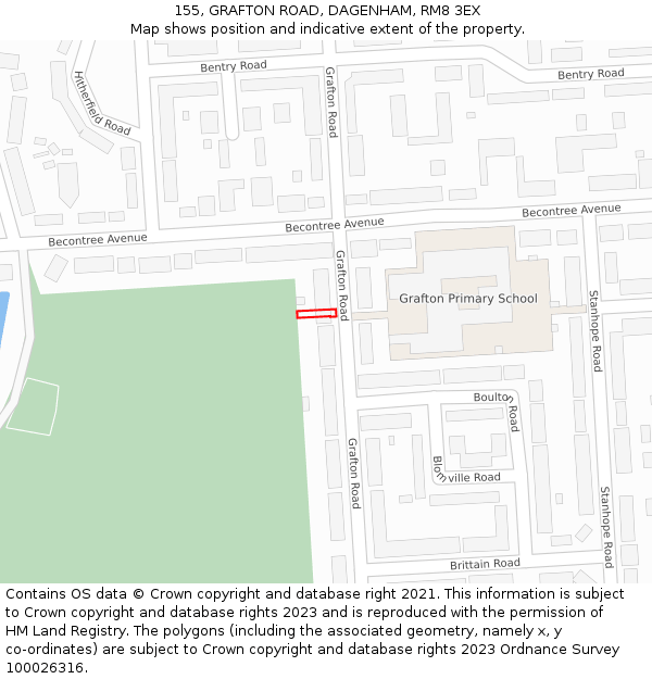 155, GRAFTON ROAD, DAGENHAM, RM8 3EX: Location map and indicative extent of plot