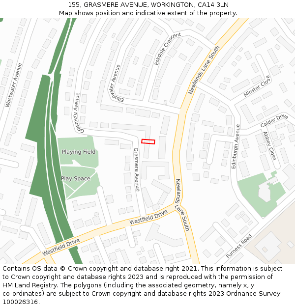 155, GRASMERE AVENUE, WORKINGTON, CA14 3LN: Location map and indicative extent of plot