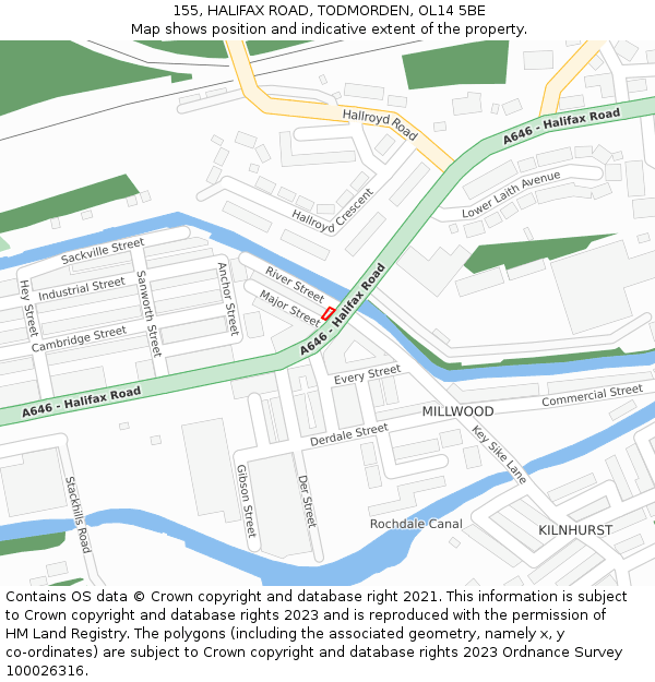 155, HALIFAX ROAD, TODMORDEN, OL14 5BE: Location map and indicative extent of plot