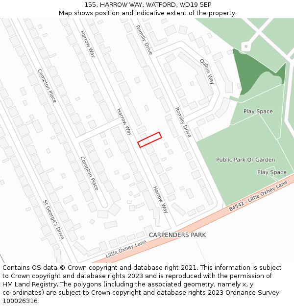 155, HARROW WAY, WATFORD, WD19 5EP: Location map and indicative extent of plot