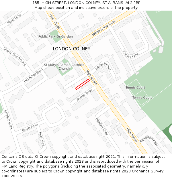 155, HIGH STREET, LONDON COLNEY, ST ALBANS, AL2 1RP: Location map and indicative extent of plot