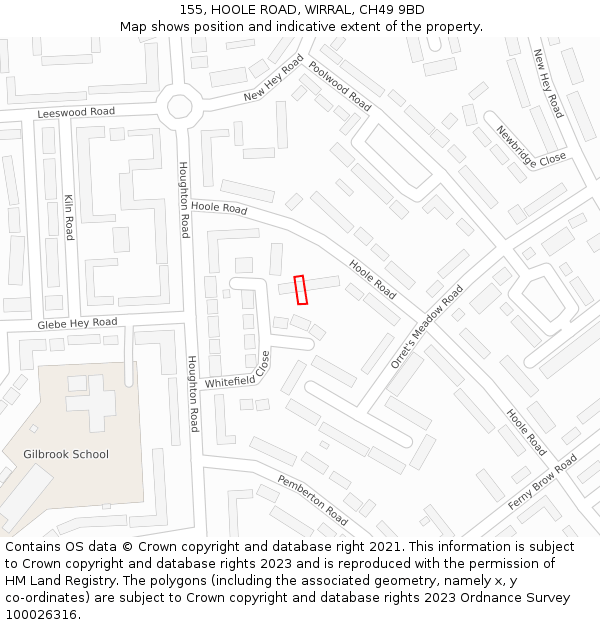 155, HOOLE ROAD, WIRRAL, CH49 9BD: Location map and indicative extent of plot