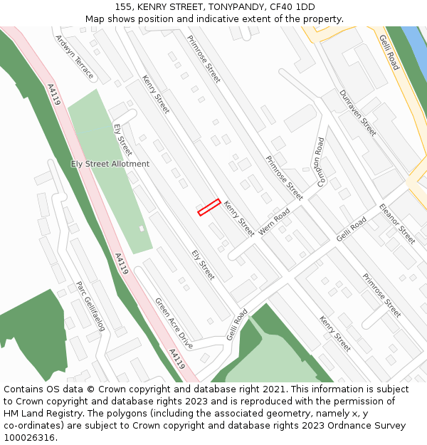 155, KENRY STREET, TONYPANDY, CF40 1DD: Location map and indicative extent of plot