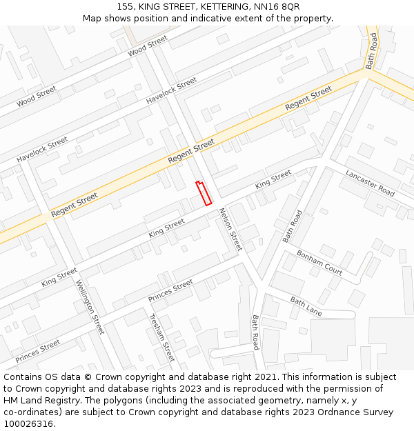 155, KING STREET, KETTERING, NN16 8QR: Location map and indicative extent of plot