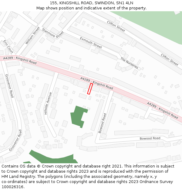 155, KINGSHILL ROAD, SWINDON, SN1 4LN: Location map and indicative extent of plot