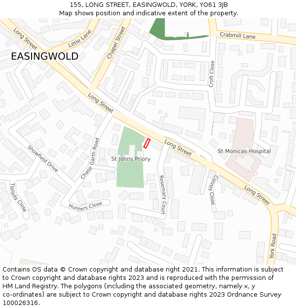 155, LONG STREET, EASINGWOLD, YORK, YO61 3JB: Location map and indicative extent of plot