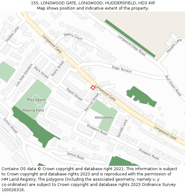155, LONGWOOD GATE, LONGWOOD, HUDDERSFIELD, HD3 4XF: Location map and indicative extent of plot