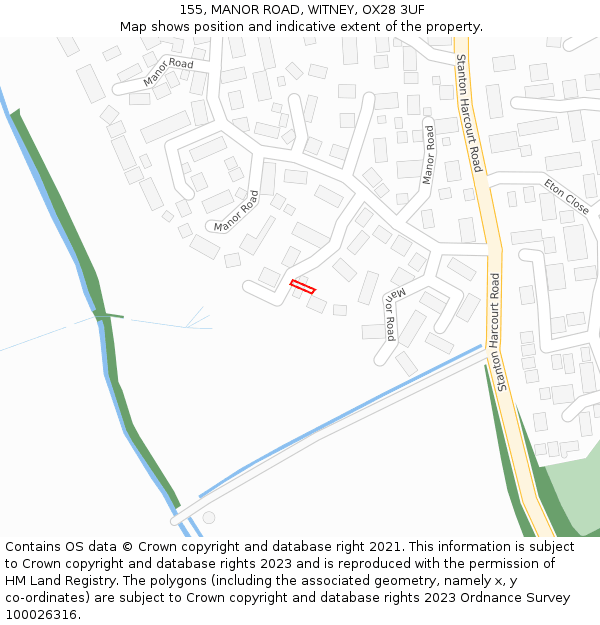 155, MANOR ROAD, WITNEY, OX28 3UF: Location map and indicative extent of plot