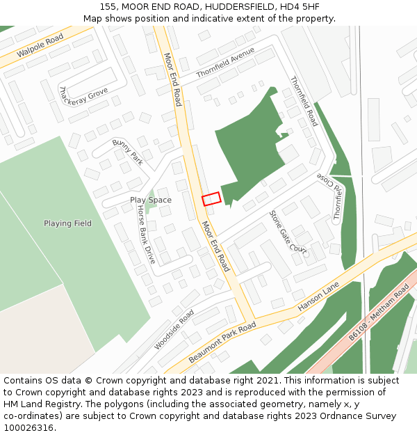 155, MOOR END ROAD, HUDDERSFIELD, HD4 5HF: Location map and indicative extent of plot