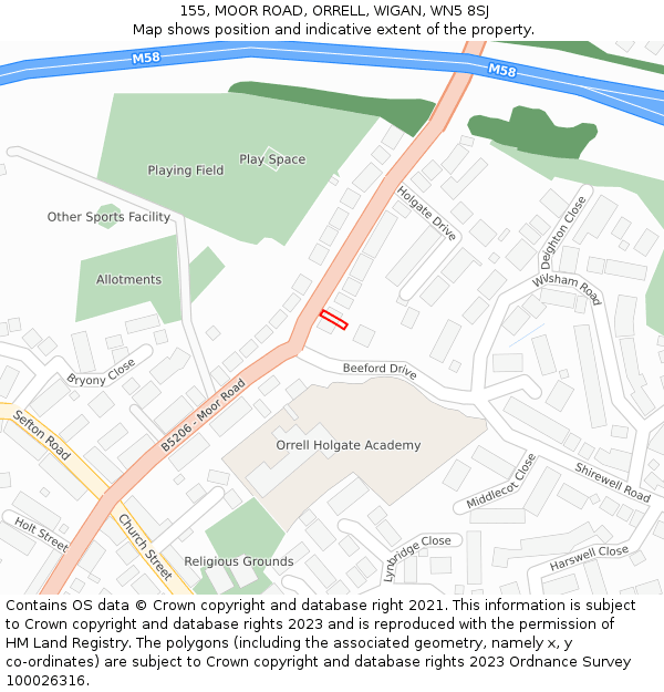 155, MOOR ROAD, ORRELL, WIGAN, WN5 8SJ: Location map and indicative extent of plot