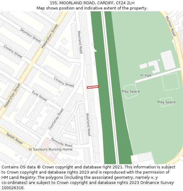 155, MOORLAND ROAD, CARDIFF, CF24 2LH: Location map and indicative extent of plot