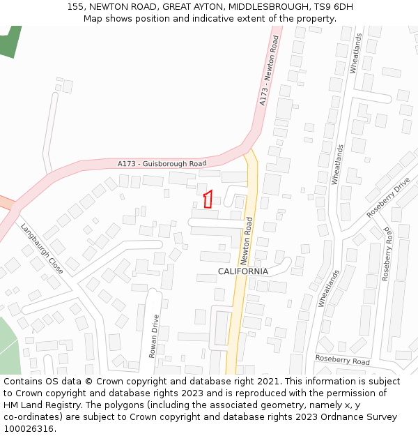 155, NEWTON ROAD, GREAT AYTON, MIDDLESBROUGH, TS9 6DH: Location map and indicative extent of plot