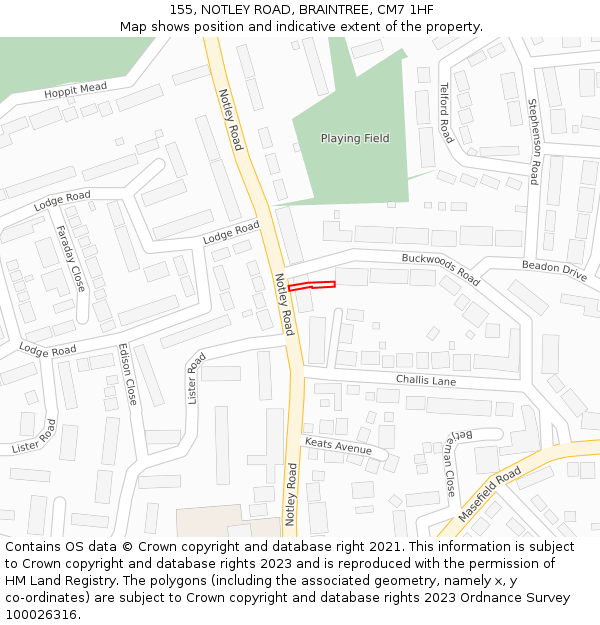 155, NOTLEY ROAD, BRAINTREE, CM7 1HF: Location map and indicative extent of plot