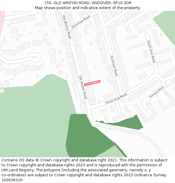 155, OLD WINTON ROAD, ANDOVER, SP10 2DR: Location map and indicative extent of plot