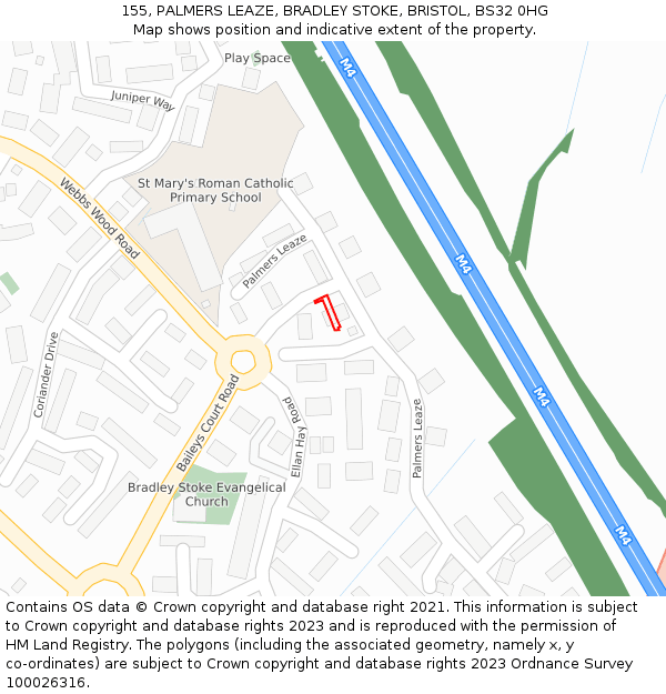 155, PALMERS LEAZE, BRADLEY STOKE, BRISTOL, BS32 0HG: Location map and indicative extent of plot