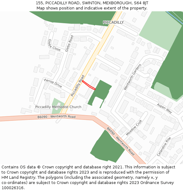 155, PICCADILLY ROAD, SWINTON, MEXBOROUGH, S64 8JT: Location map and indicative extent of plot