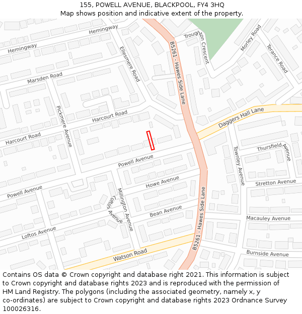 155, POWELL AVENUE, BLACKPOOL, FY4 3HQ: Location map and indicative extent of plot