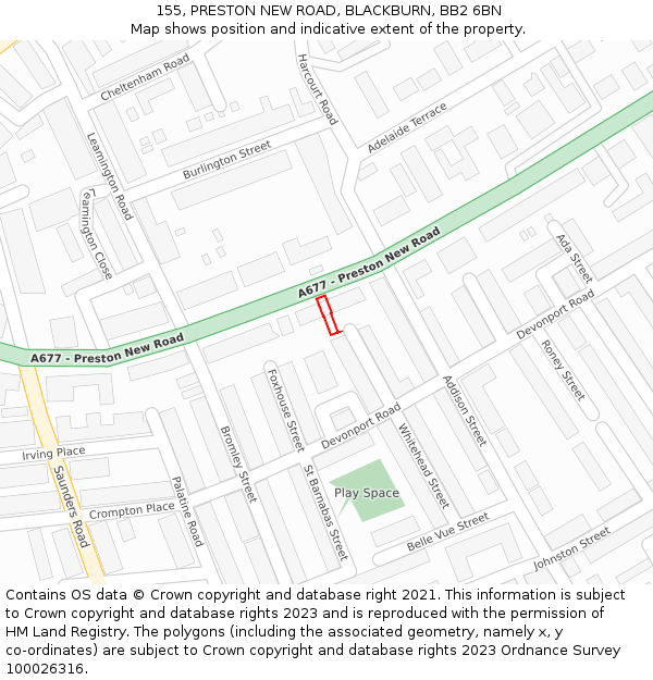 155, PRESTON NEW ROAD, BLACKBURN, BB2 6BN: Location map and indicative extent of plot