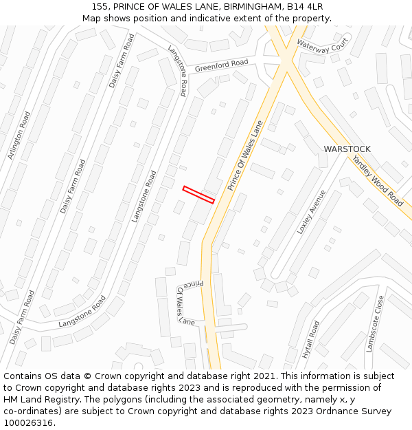 155, PRINCE OF WALES LANE, BIRMINGHAM, B14 4LR: Location map and indicative extent of plot