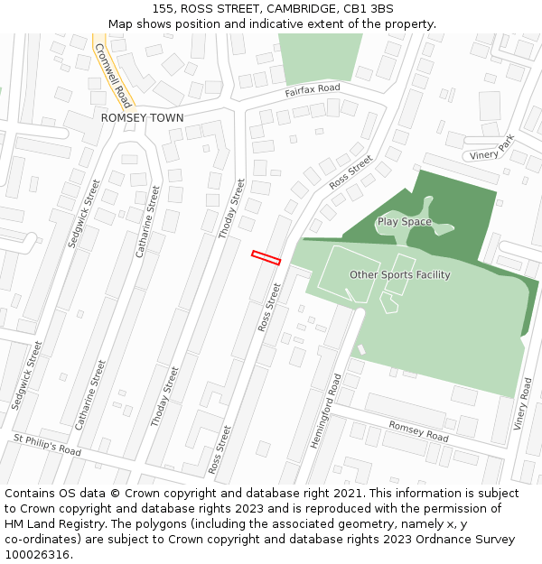 155, ROSS STREET, CAMBRIDGE, CB1 3BS: Location map and indicative extent of plot