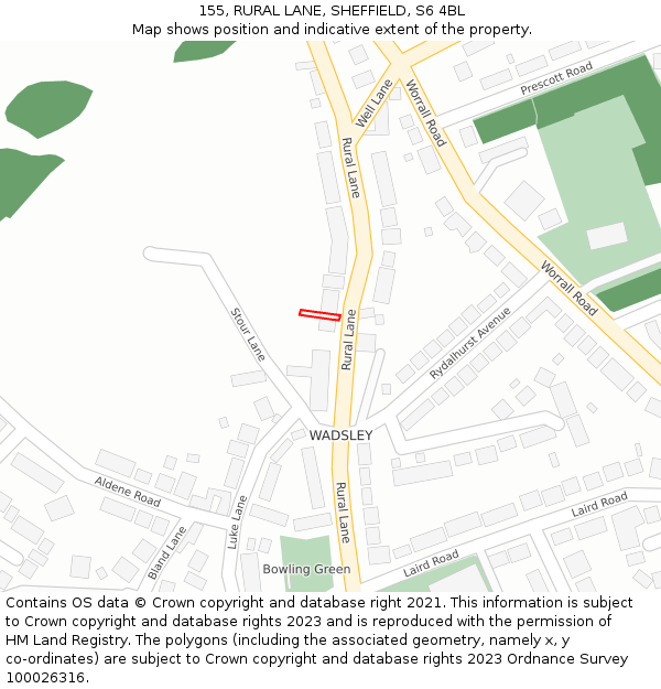155, RURAL LANE, SHEFFIELD, S6 4BL: Location map and indicative extent of plot