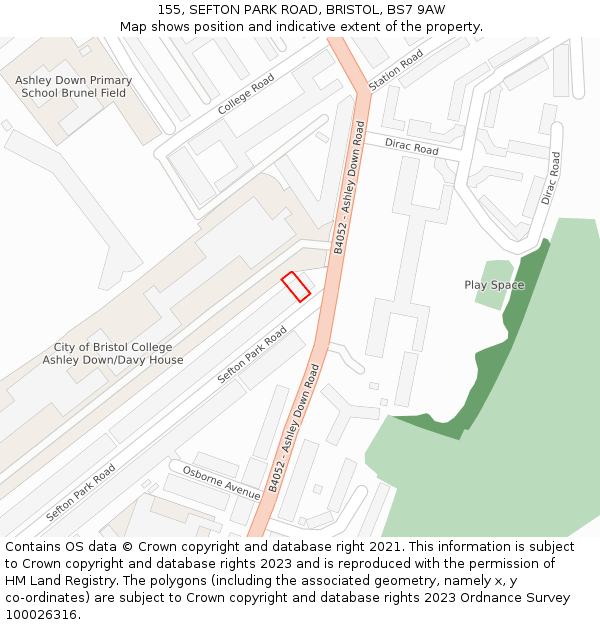 155, SEFTON PARK ROAD, BRISTOL, BS7 9AW: Location map and indicative extent of plot