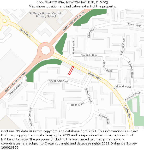 155, SHAFTO WAY, NEWTON AYCLIFFE, DL5 5QJ: Location map and indicative extent of plot