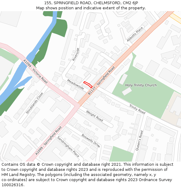 155, SPRINGFIELD ROAD, CHELMSFORD, CM2 6JP: Location map and indicative extent of plot
