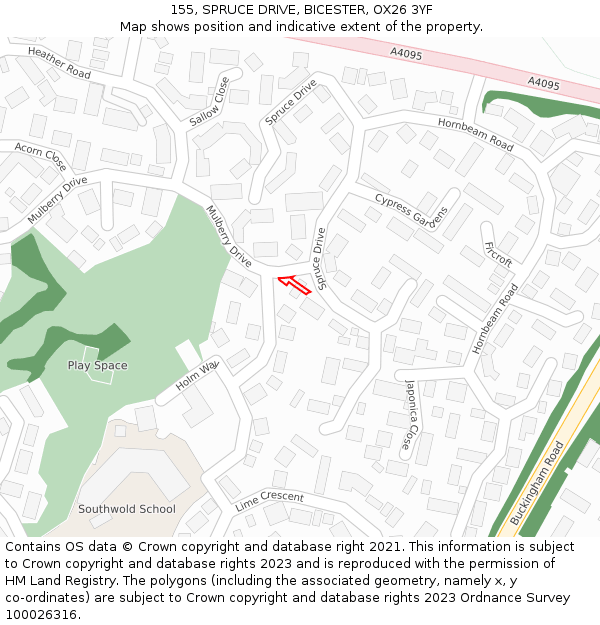 155, SPRUCE DRIVE, BICESTER, OX26 3YF: Location map and indicative extent of plot