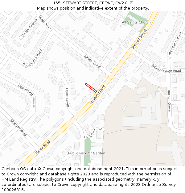 155, STEWART STREET, CREWE, CW2 8LZ: Location map and indicative extent of plot