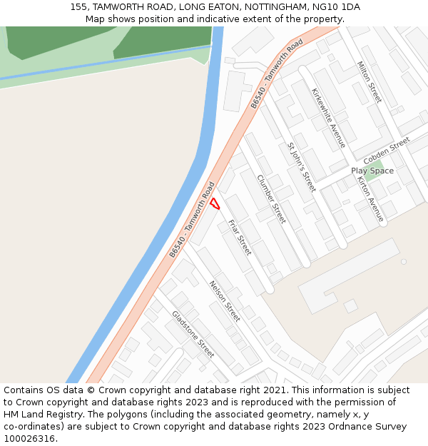 155, TAMWORTH ROAD, LONG EATON, NOTTINGHAM, NG10 1DA: Location map and indicative extent of plot
