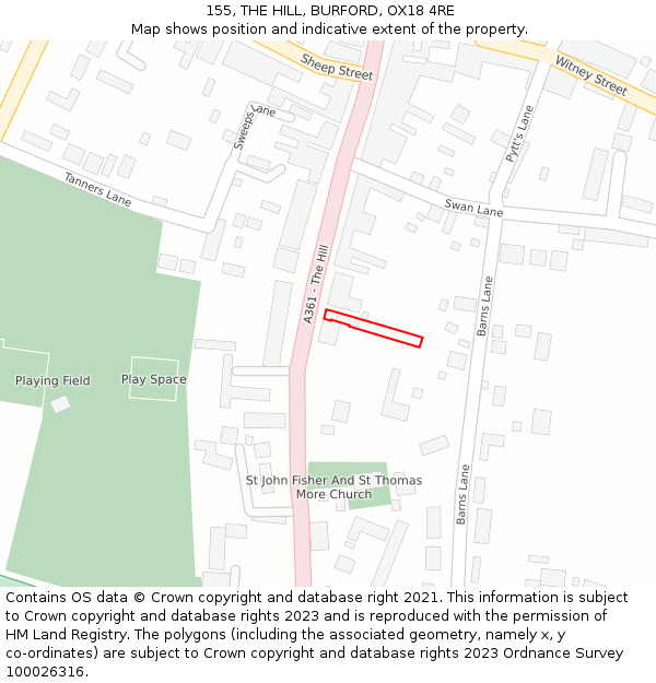 155, THE HILL, BURFORD, OX18 4RE: Location map and indicative extent of plot