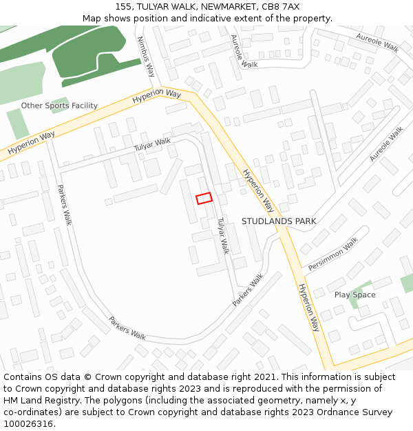 155, TULYAR WALK, NEWMARKET, CB8 7AX: Location map and indicative extent of plot