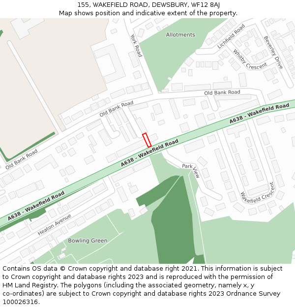 155, WAKEFIELD ROAD, DEWSBURY, WF12 8AJ: Location map and indicative extent of plot
