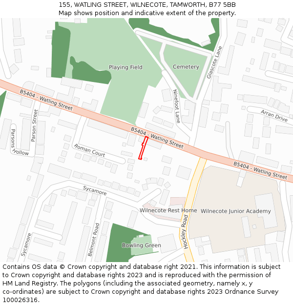 155, WATLING STREET, WILNECOTE, TAMWORTH, B77 5BB: Location map and indicative extent of plot