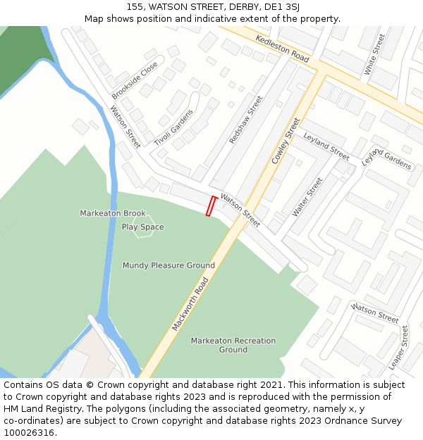 155, WATSON STREET, DERBY, DE1 3SJ: Location map and indicative extent of plot