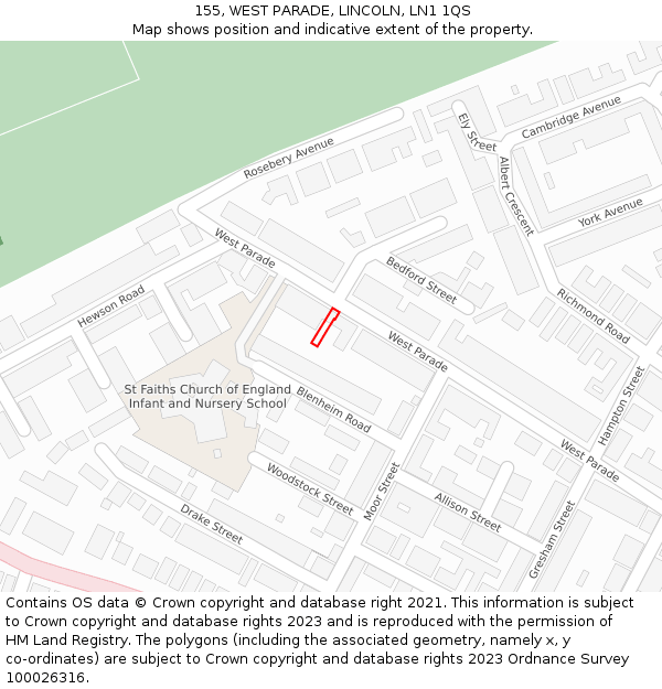 155, WEST PARADE, LINCOLN, LN1 1QS: Location map and indicative extent of plot